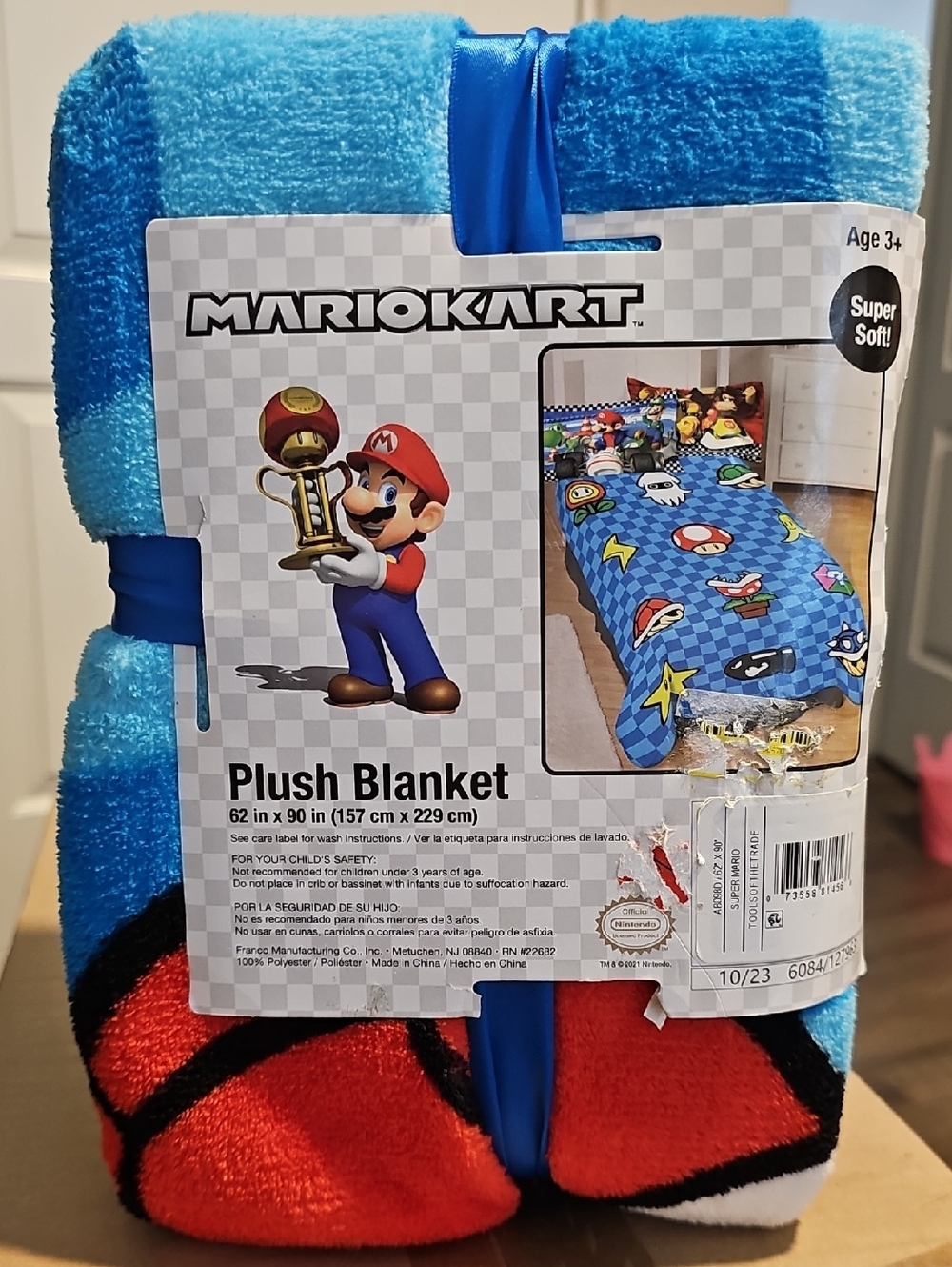 Mario Kart Plush Blanket - Bright Blue & Red